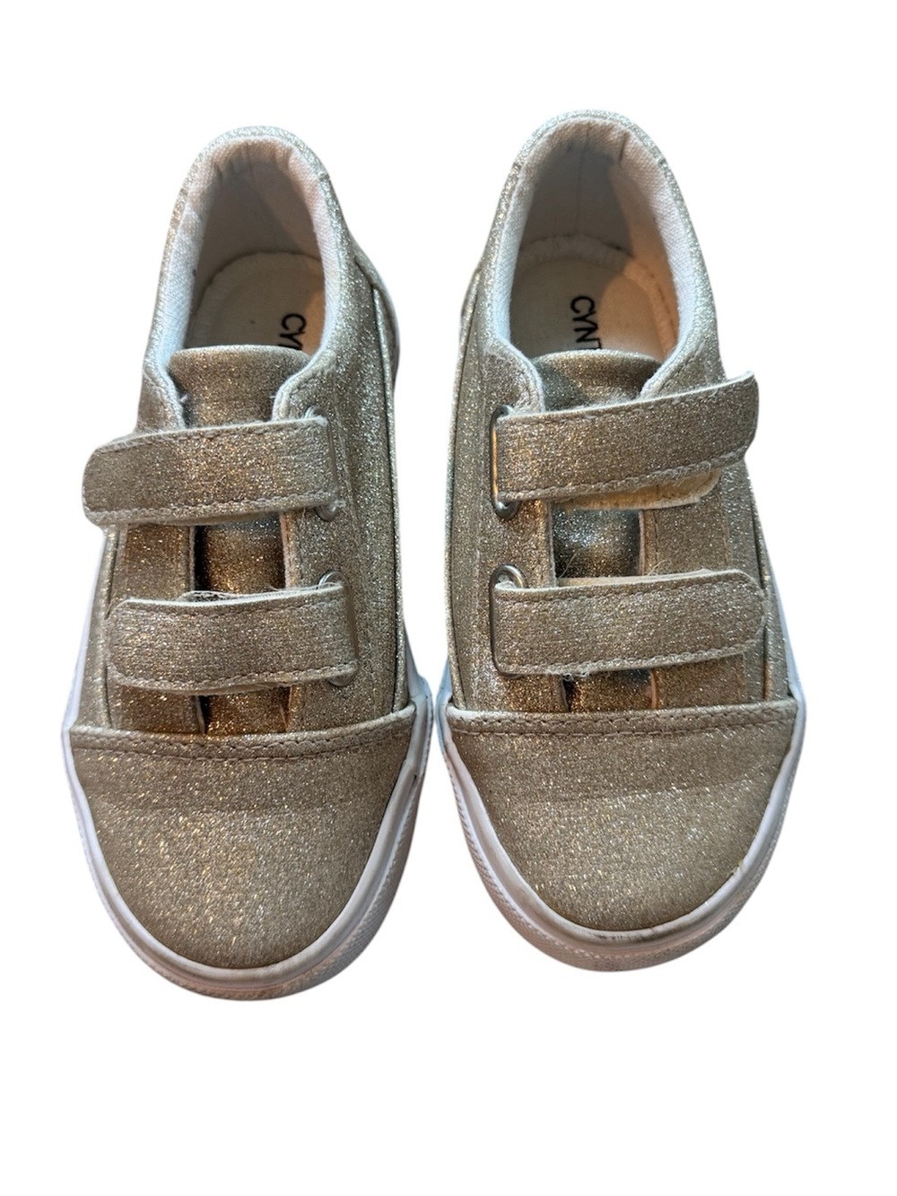 Girls Gold Glitter Sneakers Velcro Strap Shoes Slip on shoes size 9